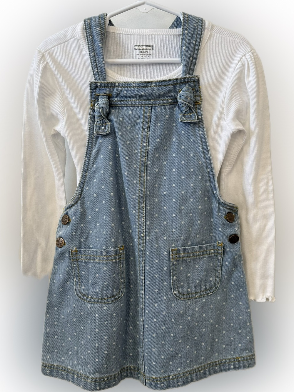 Max Studio Girl’s Polka Dot Overall Skirt with White Shirt Both 4T